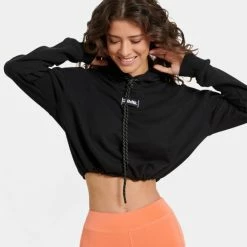 Εκπτωση 😀 Μπλούζα Με Κουκούλα BodyTalk Cropped Γυναικεία Μπλούζα Φούτερ Black 👍