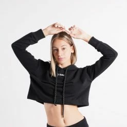 Νέος ⭐ Μπλούζα Με Κουκούλα BodyTalk Loose Cropped Γυναικείο Φούτερ Black 👏