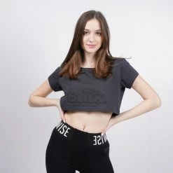 Best Pirce 💯 T-shirts | Μπλούζα κοντό μανίκι BODYTALK Snapsw Γυναικείο Copped T-shirt COAL 🔔 -Ηλεκτρονικό κατάστημα 24 μπουκαλιών bodytalk snapsw cropped tshirt 100co 2