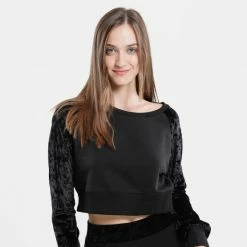 Το φθηνότερο 🧨 Μπλούζα Μακρύ Μανίκι BodyTalk Velour Γυναικείο Crop Top Με Μακρύ Μανίκι BLACK 🧨 -Ηλεκτρονικό κατάστημα 24 μπουκαλιών bodytalk velourw crop top 70co 30pes 95pes 3